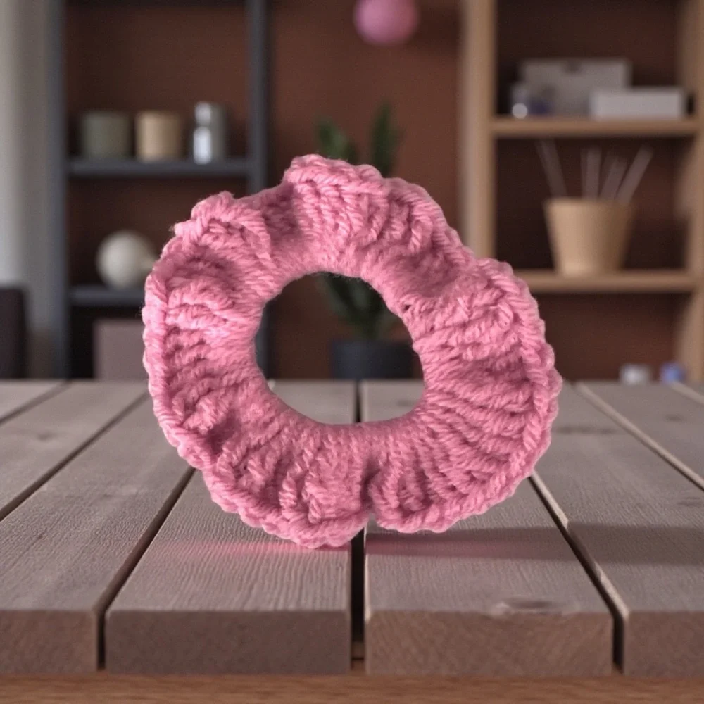 Elegant Pink Knit Hair Scrunchie